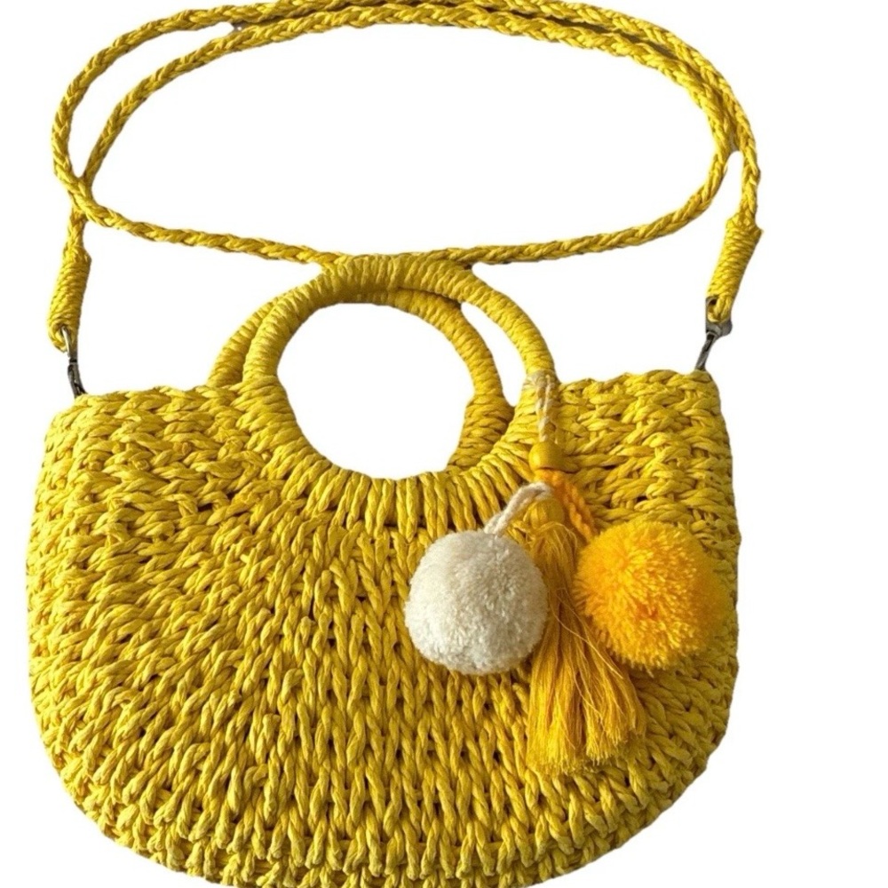 Most Wanted USA Top Handle Straw Crossbody Small Bag in Yellow